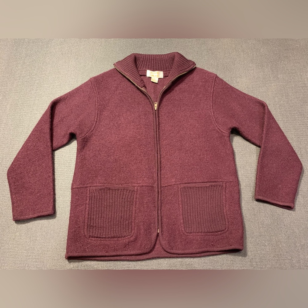 Vintage Tally-Ho Sportswear M Maroon Full Zip Sweater Chore Jacket 2 Pockets